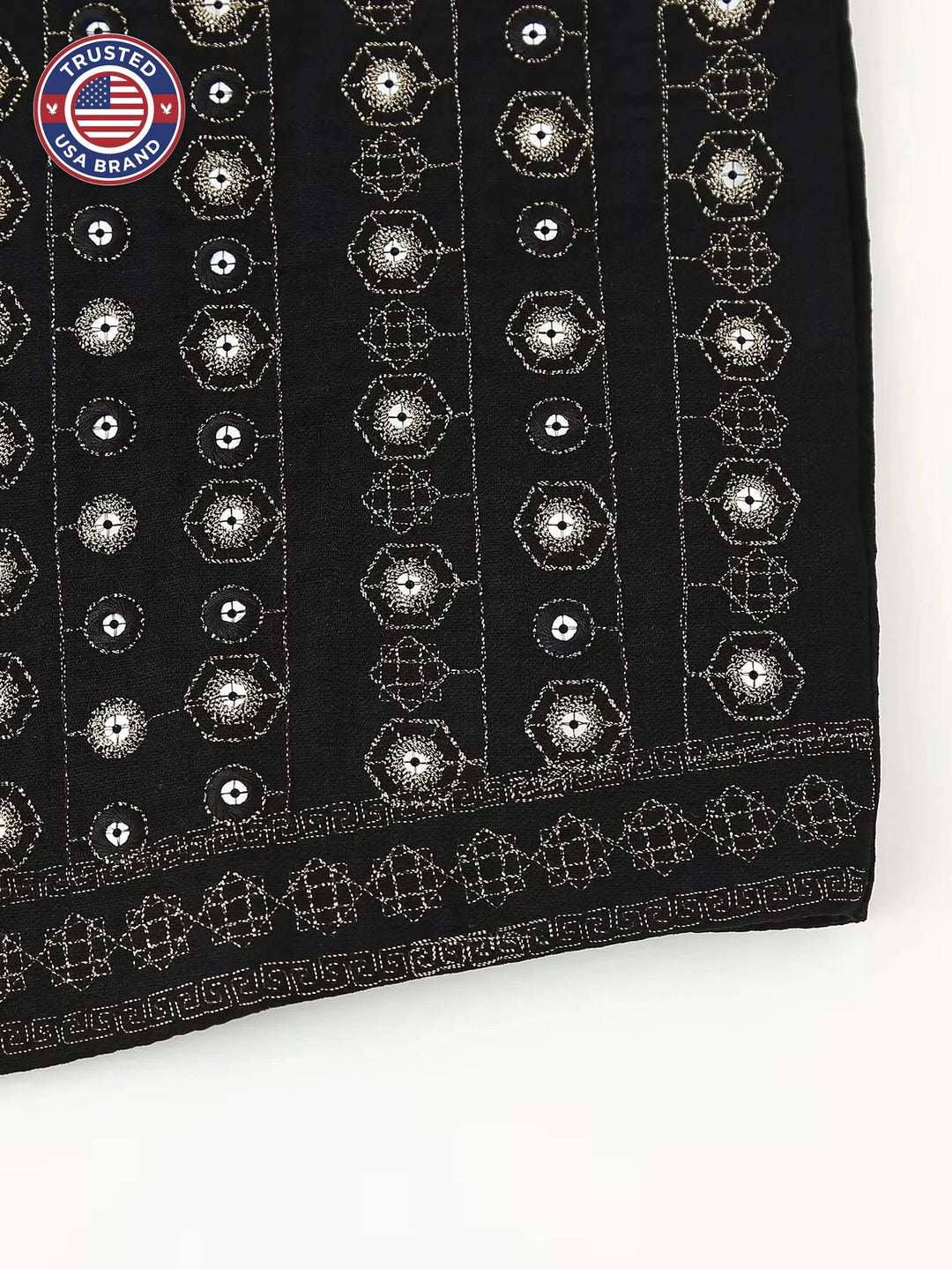 Women's open-front v-neck winter top with mirror work embroidery