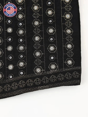 Women's open-front v-neck winter top with mirror work embroidery