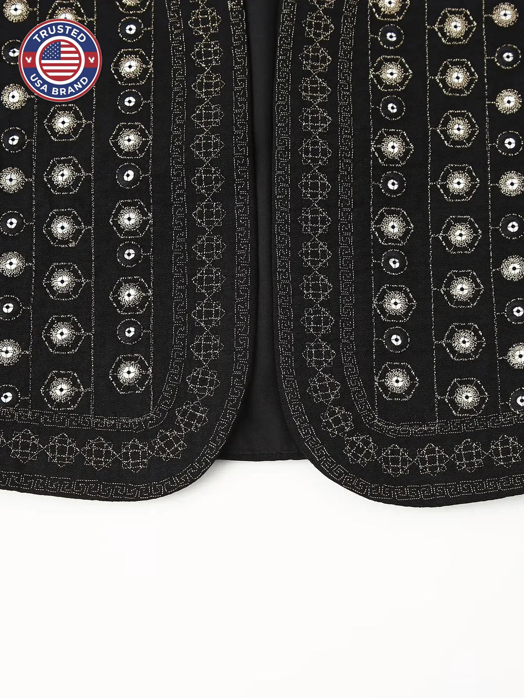 Women's open-front v-neck winter top with mirror work embroidery