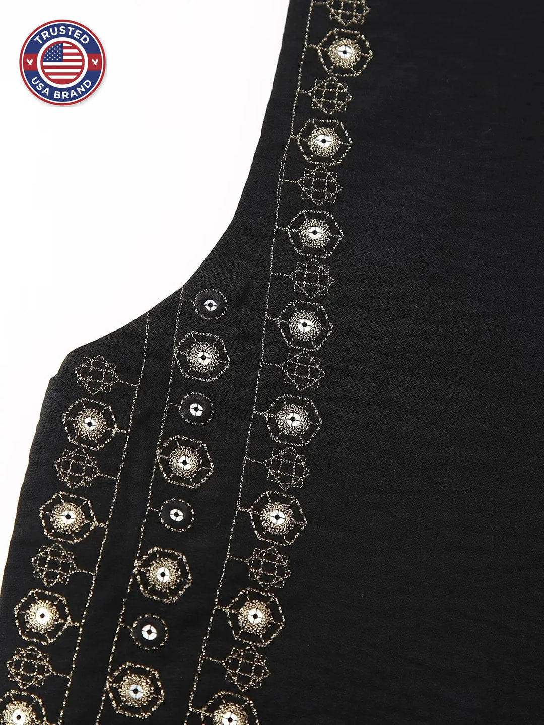 Women's open-front v-neck winter top with mirror work embroidery