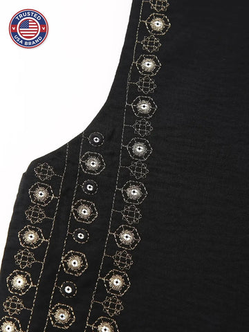 Women's open-front v-neck winter top with mirror work embroidery