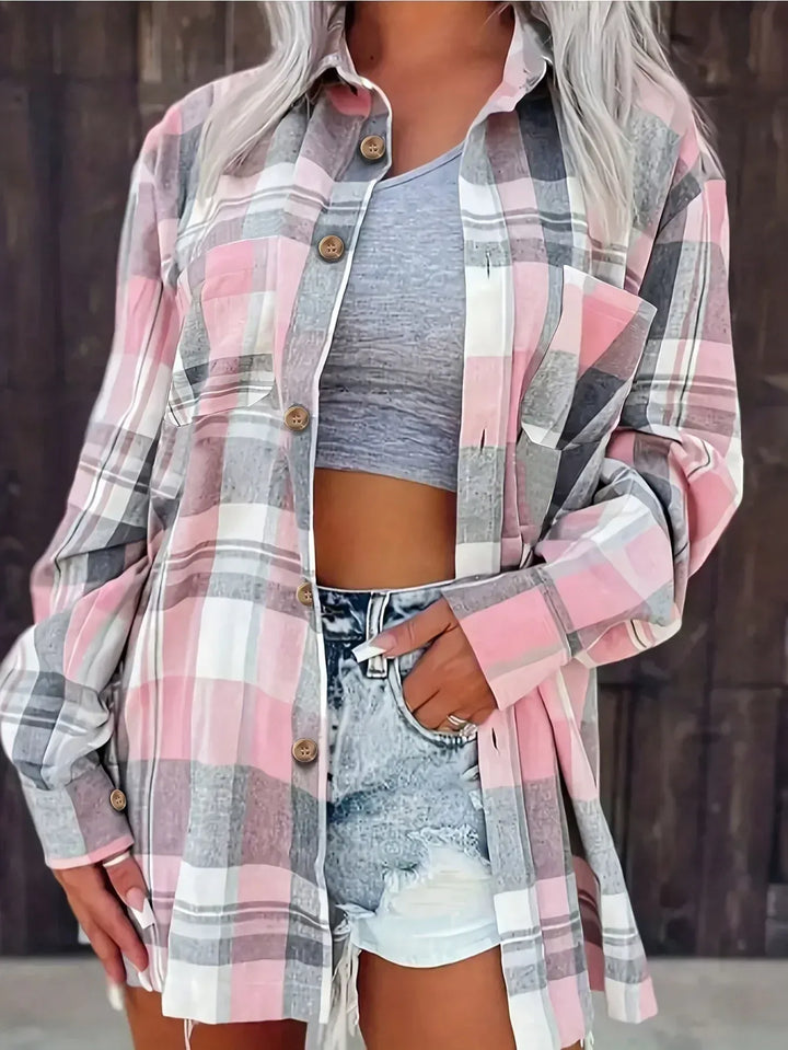 Women's Oversized Plaid Flannel Button-Down Winter Shirt