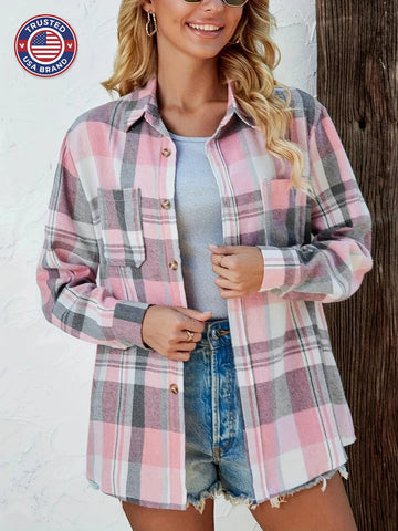 Women's Oversized Plaid Flannel Button-Down Winter Shirt