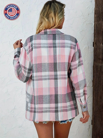 Women's Oversized Plaid Flannel Button-Down Winter Shirt