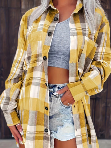 Women's Oversized Plaid Flannel Button-Down Winter Shirt