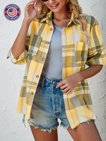 Women's Oversized Plaid Flannel Button-Down Winter Shirt