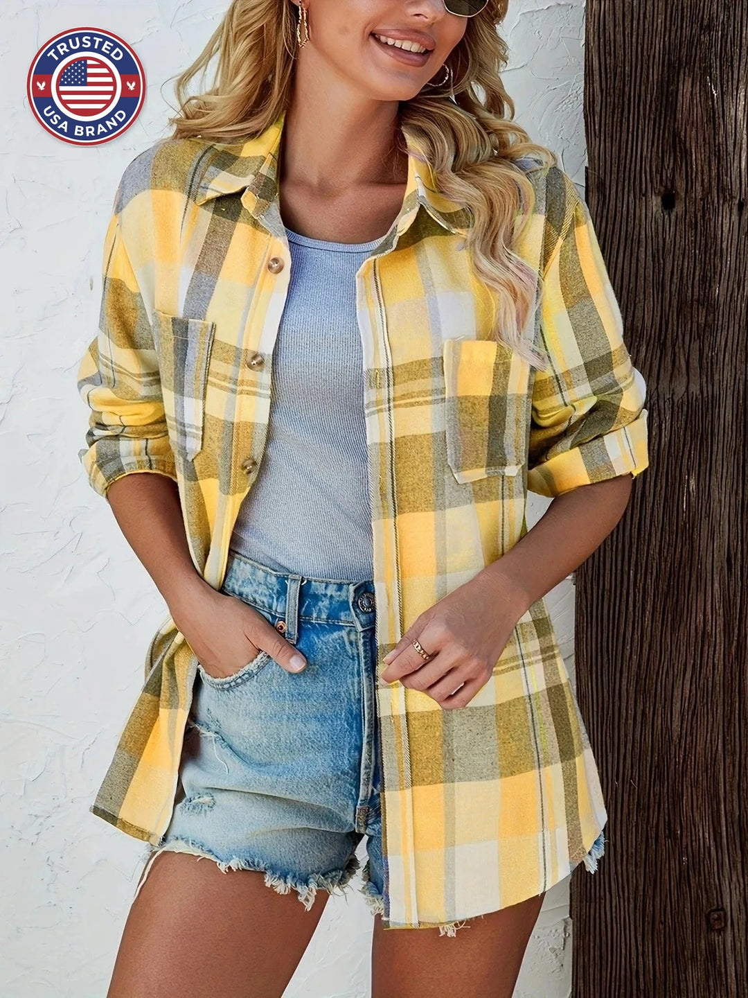 Women's Oversized Plaid Flannel Button-Down Winter Shirt
