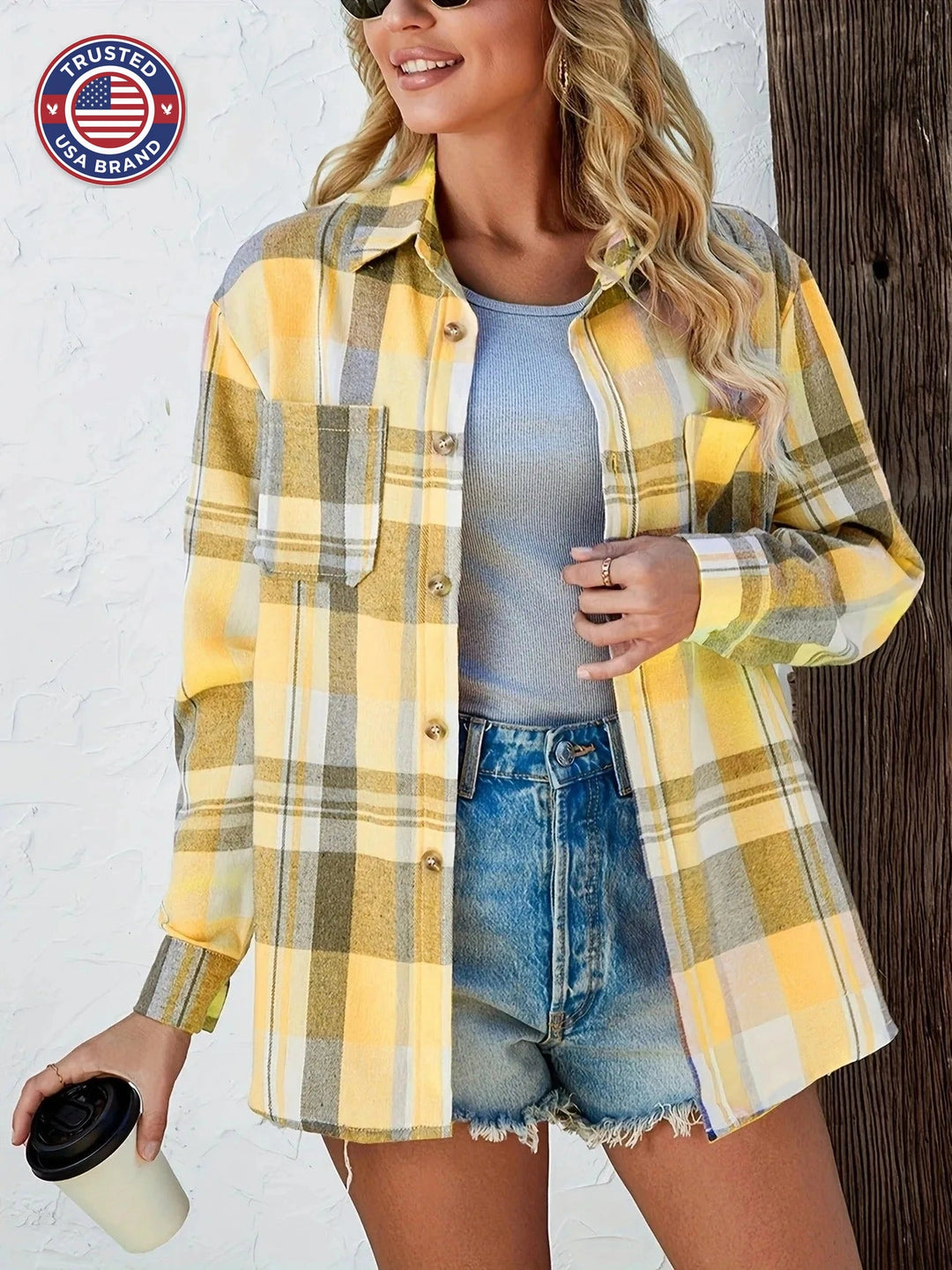 Women's Oversized Plaid Flannel Button-Down Winter Shirt