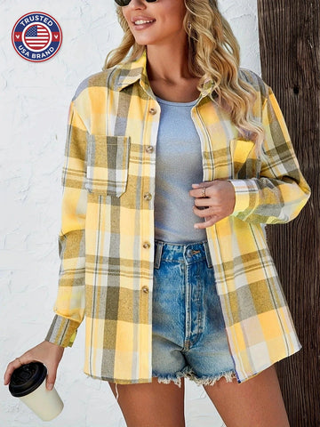 Women's Oversized Plaid Flannel Button-Down Winter Shirt