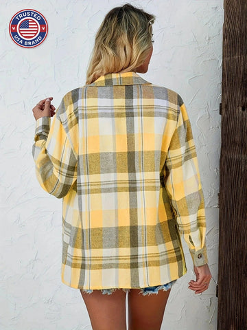 Women's Oversized Plaid Flannel Button-Down Winter Shirt