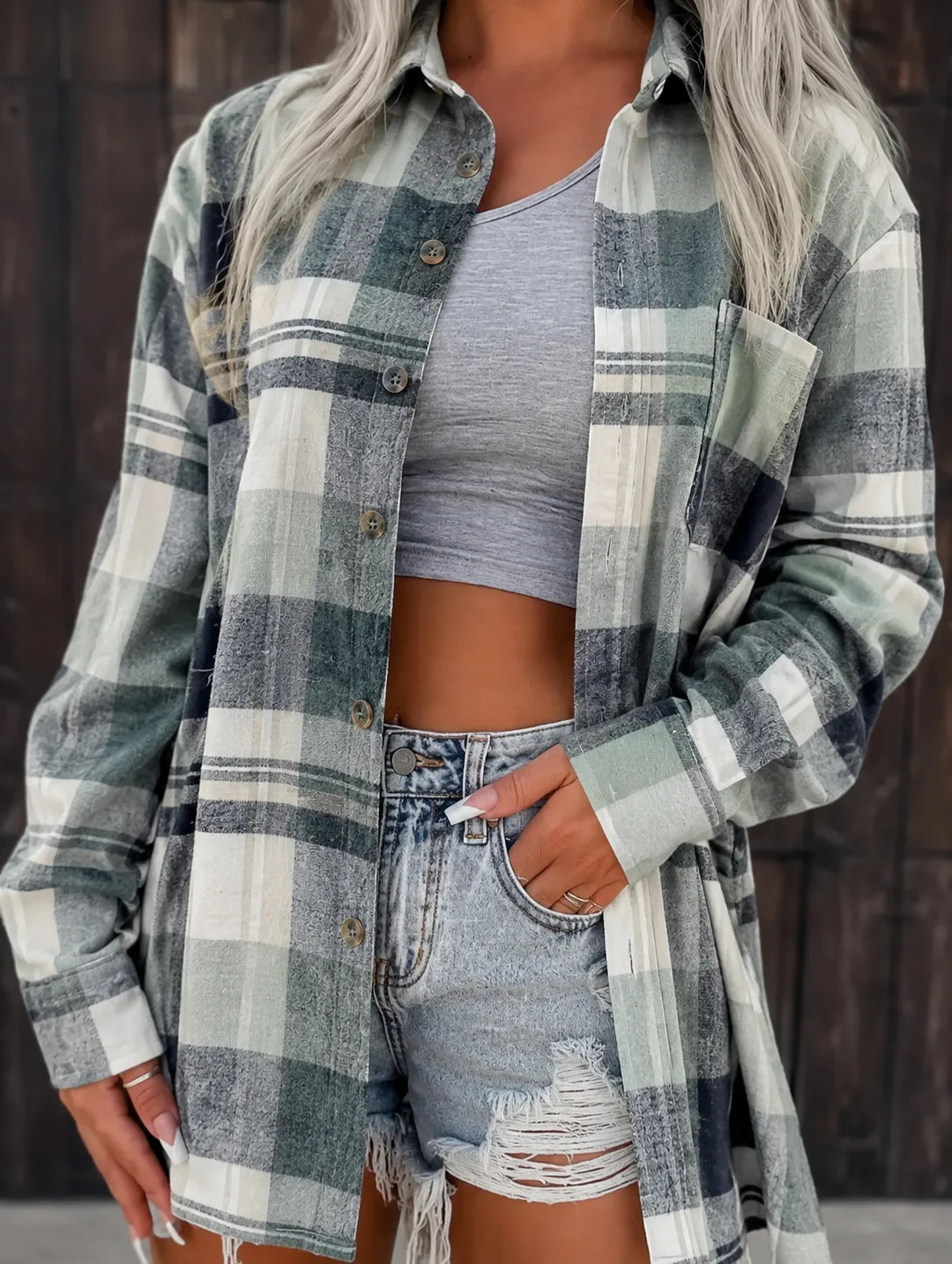 Women's Oversized Plaid Flannel Button-Down Winter Shirt