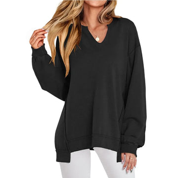 Women's Oversized V-Neck Winter Sweatshirt Tunic Long Sleeve