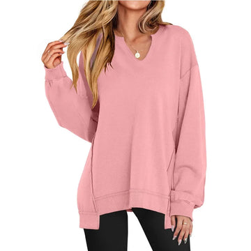 Women's Oversized V-Neck Winter Sweatshirt Tunic Long Sleeve