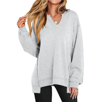 Women's Oversized V-Neck Winter Sweatshirt Tunic Long Sleeve