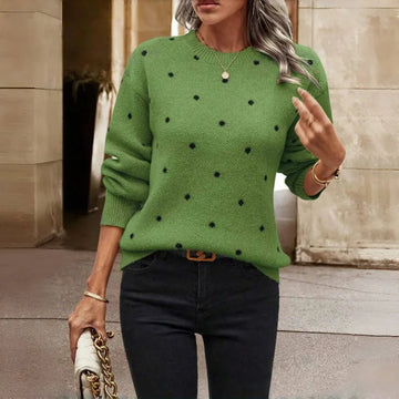 Women's polka dot knit crew neck winter sweater with small dots