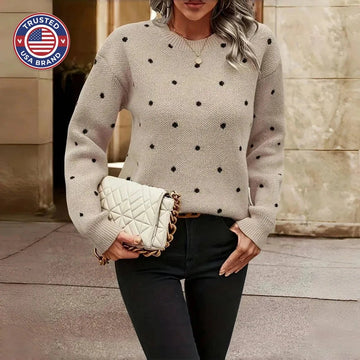 Women's polka dot knit crew neck winter sweater with small dots