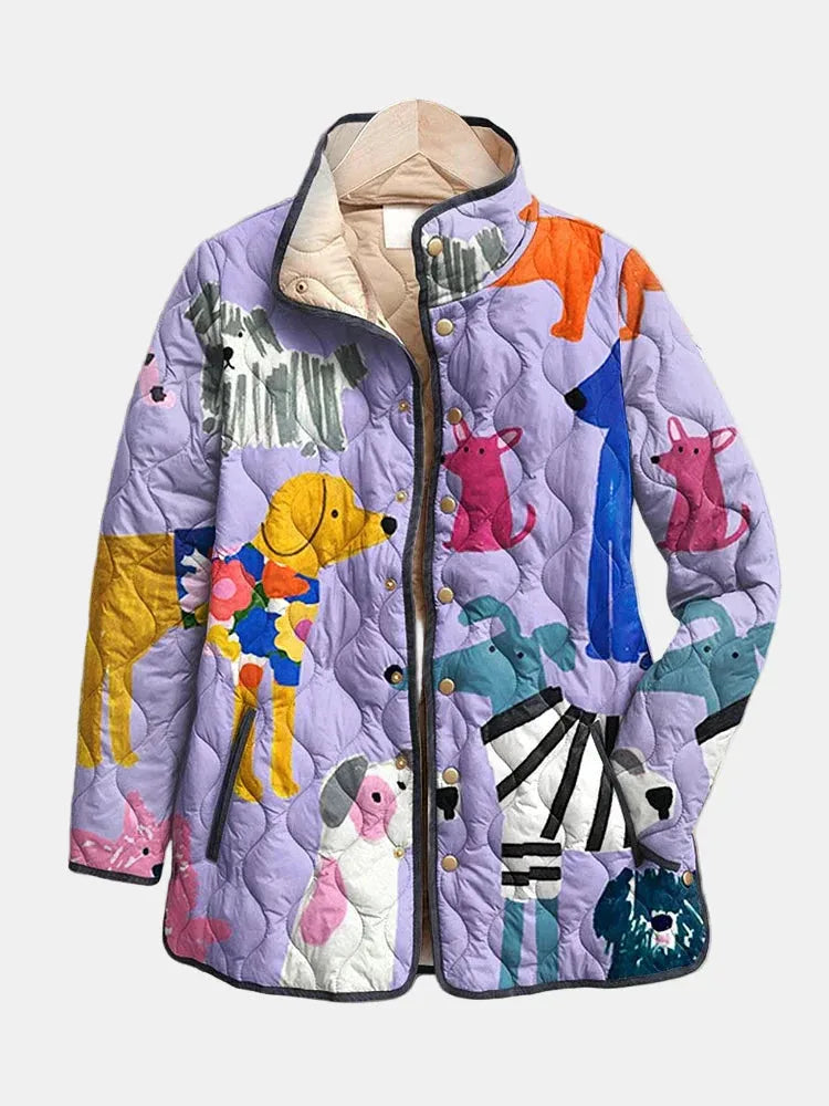 Women's quilted button-front stand collar winter puffer jacket