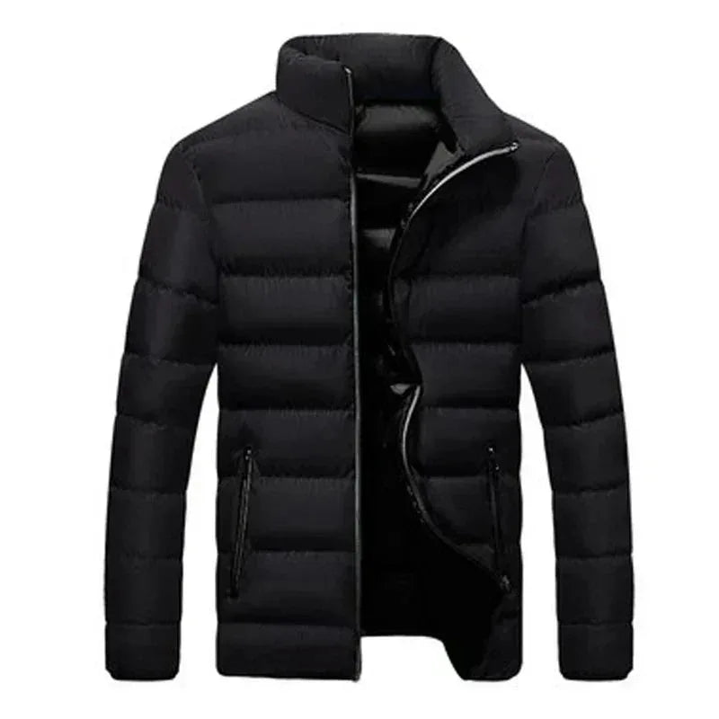 Women's quilted zip-up stand collar winter puffer jacket with contrast lining