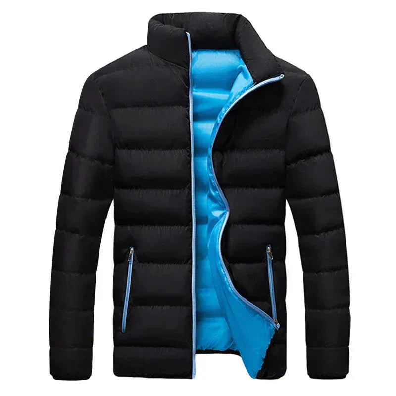 Women's quilted zip-up stand collar winter puffer jacket with contrast lining