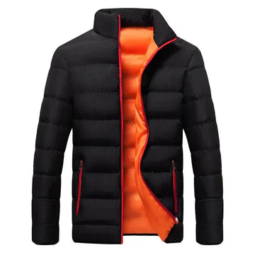 Women's quilted zip-up stand collar winter puffer jacket with contrast lining