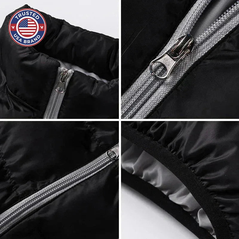 Women's quilted zip-up stand collar winter puffer jacket with contrast lining
