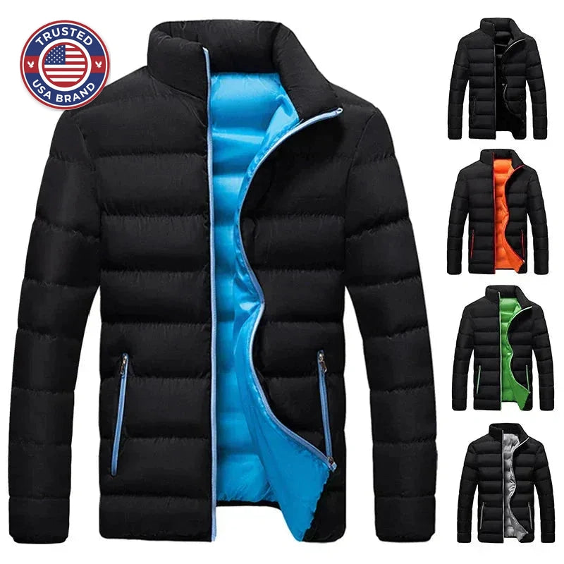 Women's quilted zip-up stand collar winter puffer jacket with contrast lining