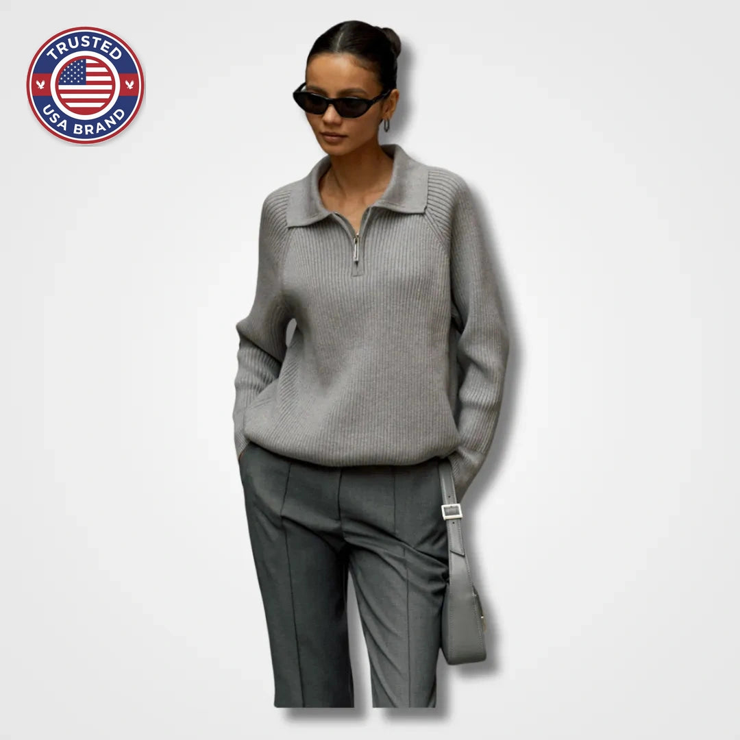 Women's ribbed collared winter half zip sweater