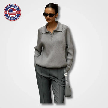 Women's ribbed collared winter half zip sweater