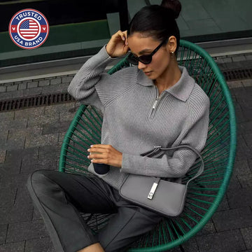 Women's ribbed collared winter half zip sweater