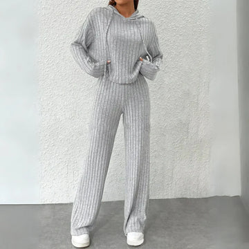 Women's ribbed hooded winter two piece set