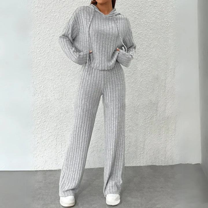 Women's ribbed hooded winter two piece set