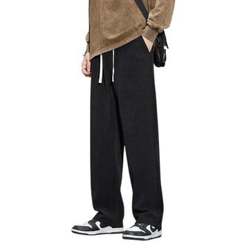 Women's ribbed winter pants with drawstring waist - Black
