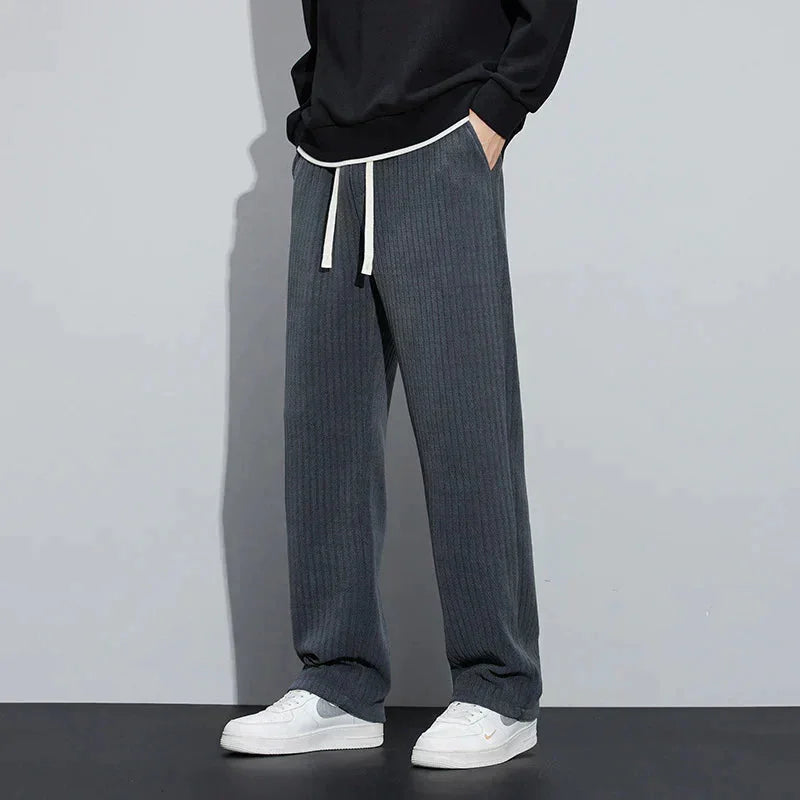Women's ribbed winter pants with drawstring waist - Black