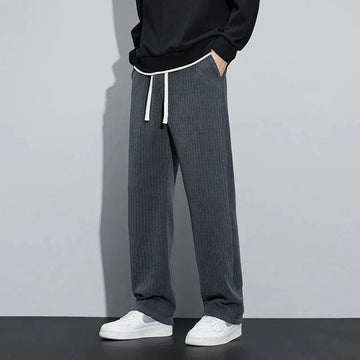 Women's ribbed winter pants with drawstring waist - Black