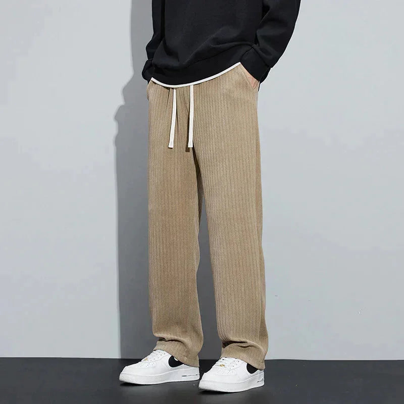 Women's ribbed winter pants with drawstring waist - Black