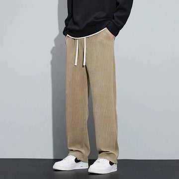 Women's ribbed winter pants with drawstring waist - Black