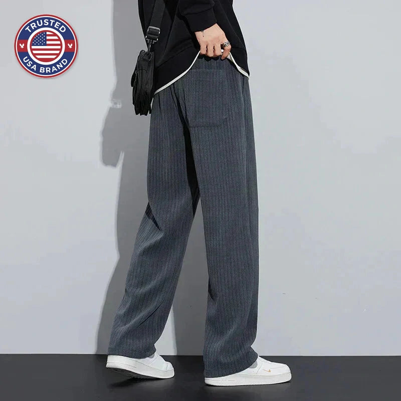 Women's ribbed winter pants with drawstring waist - Black