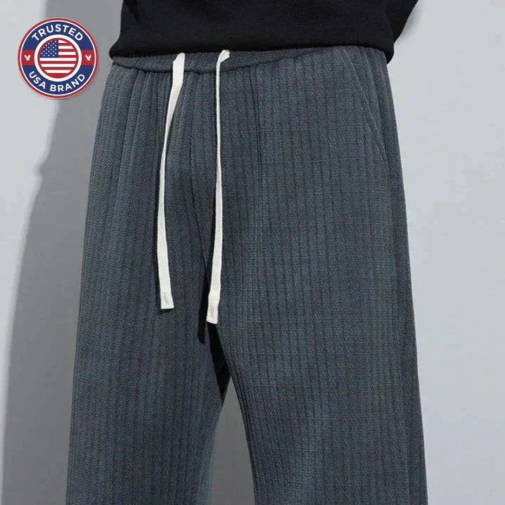 Women's ribbed winter pants with drawstring waist - Black