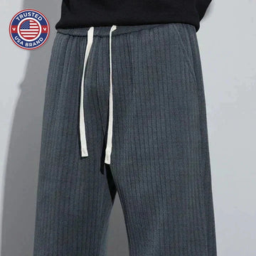 Women's ribbed winter pants with drawstring waist - Black