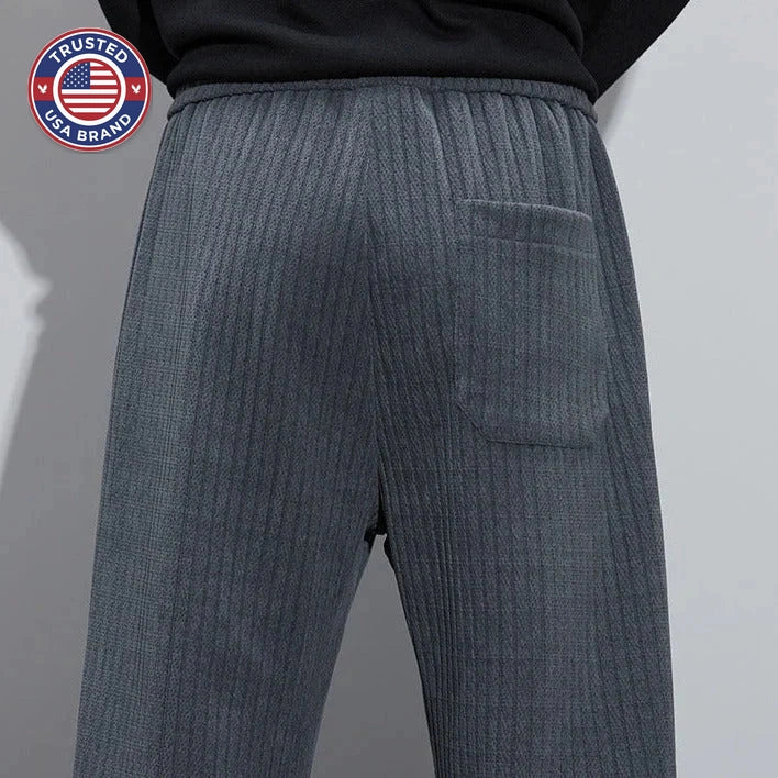 Women's ribbed winter pants with drawstring waist - Black
