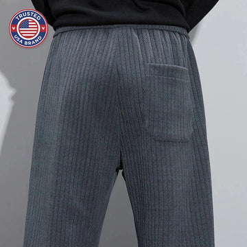 Women's ribbed winter pants with drawstring waist - Black