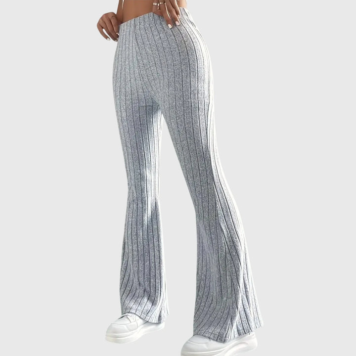Women's ribbed winter pants with flared hem - Gray