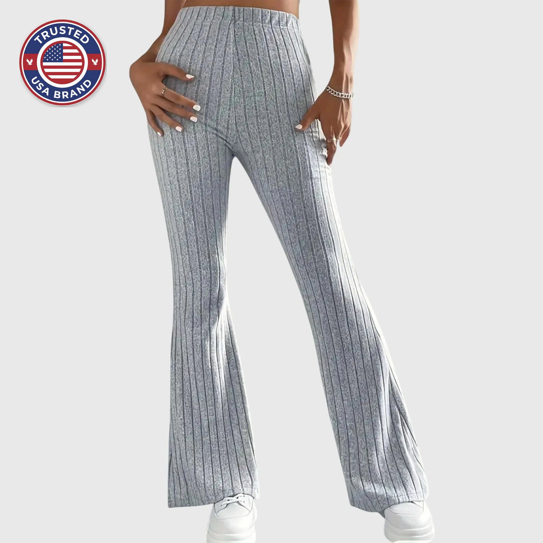 Women's ribbed winter pants with flared hem - Gray