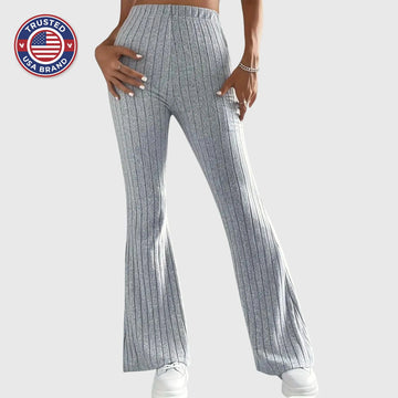 Women's ribbed winter pants with flared hem - Gray