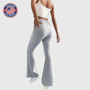 Women's ribbed winter pants with flared hem - Gray