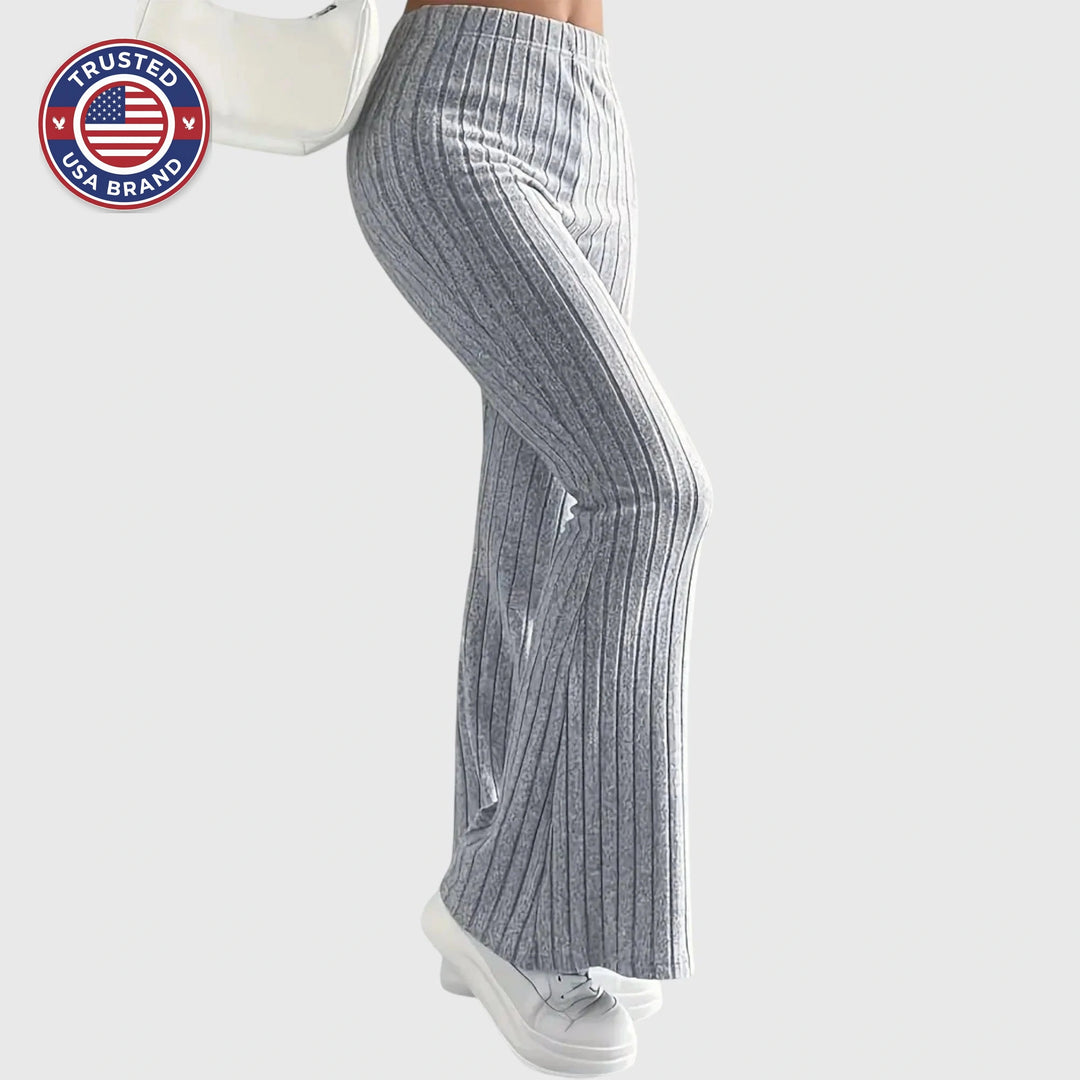 Women's ribbed winter pants with flared hem - Gray
