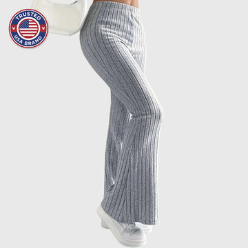 Women's ribbed winter pants with flared hem - Gray