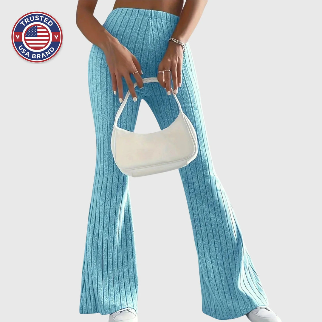 Women's ribbed winter pants with flared hem - Gray