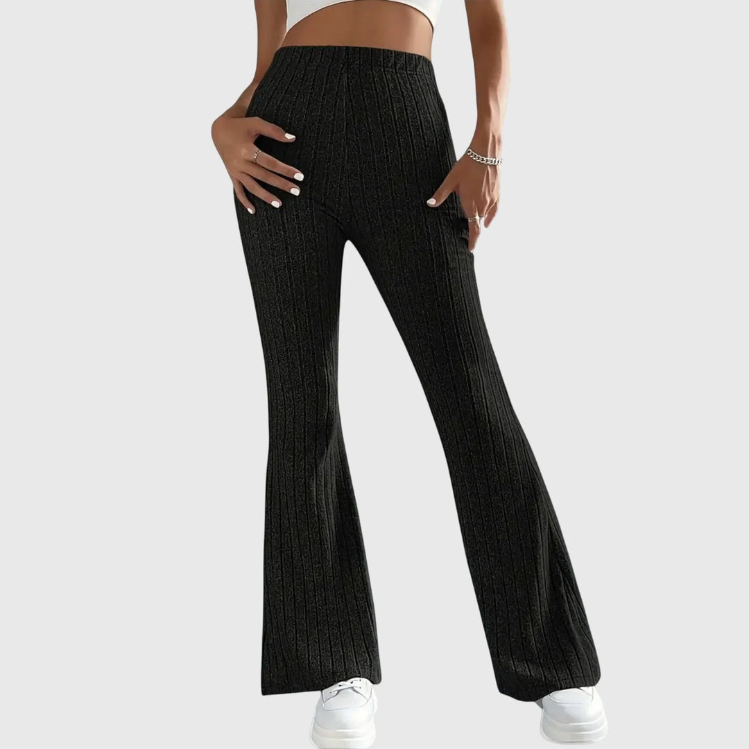 Women's ribbed winter pants with flared hem - Gray