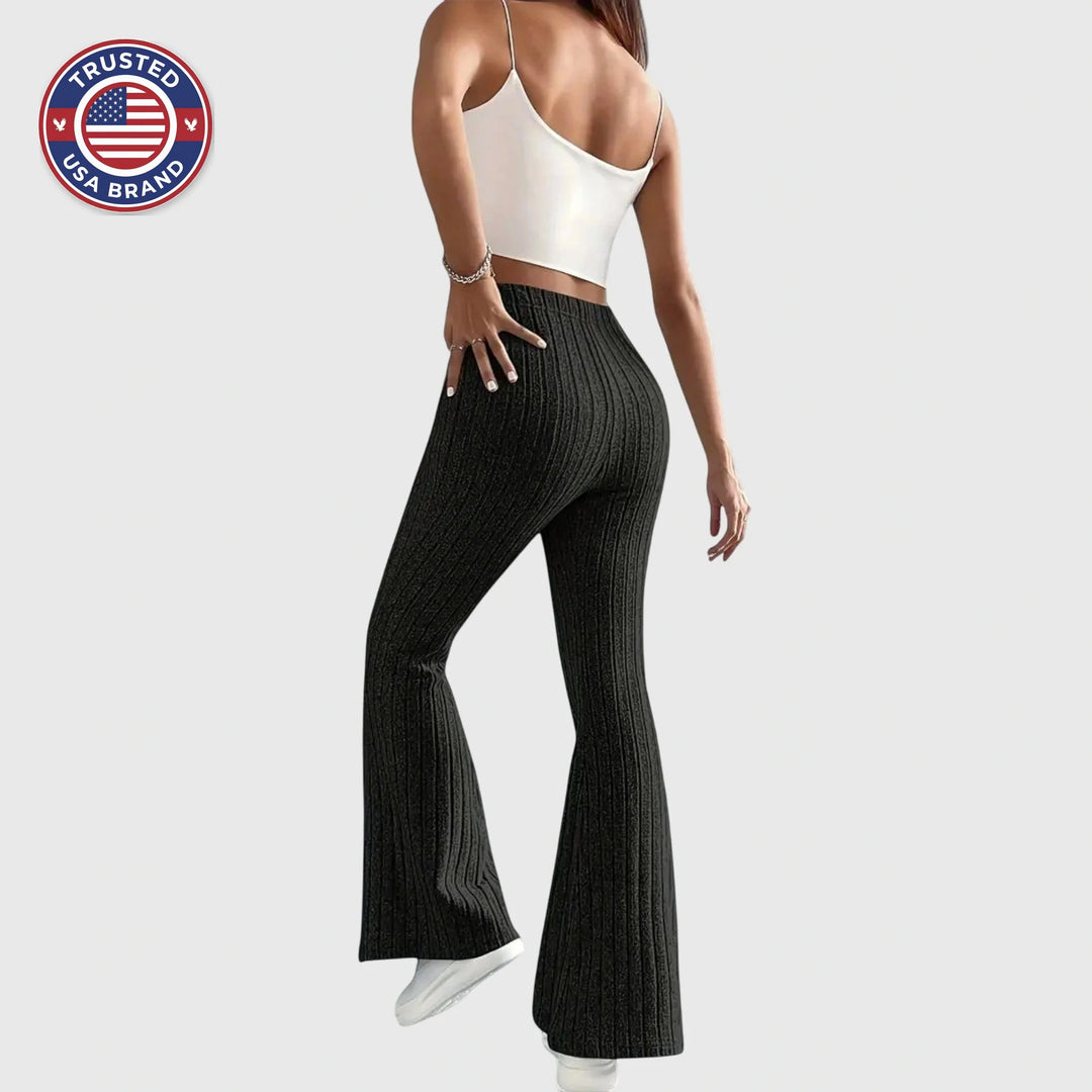 Women's ribbed winter pants with flared hem - Gray
